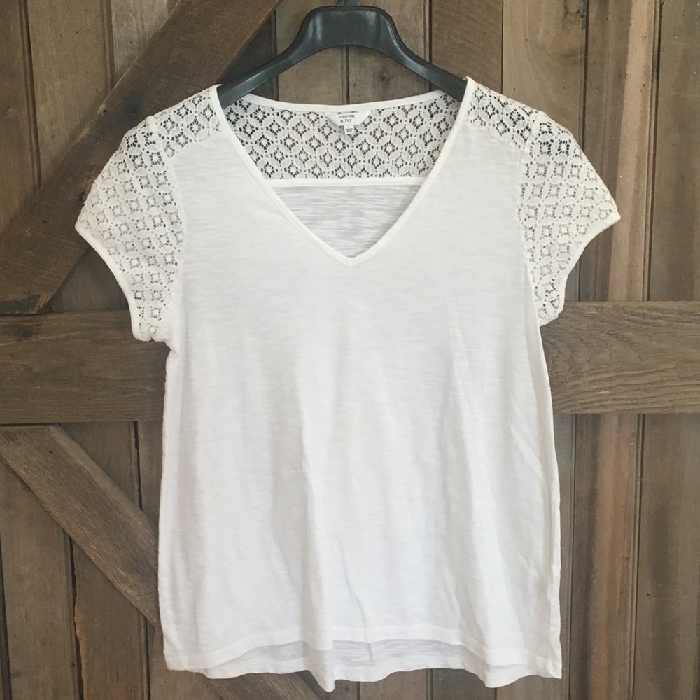 Women's white t shirt cute lace sleeves